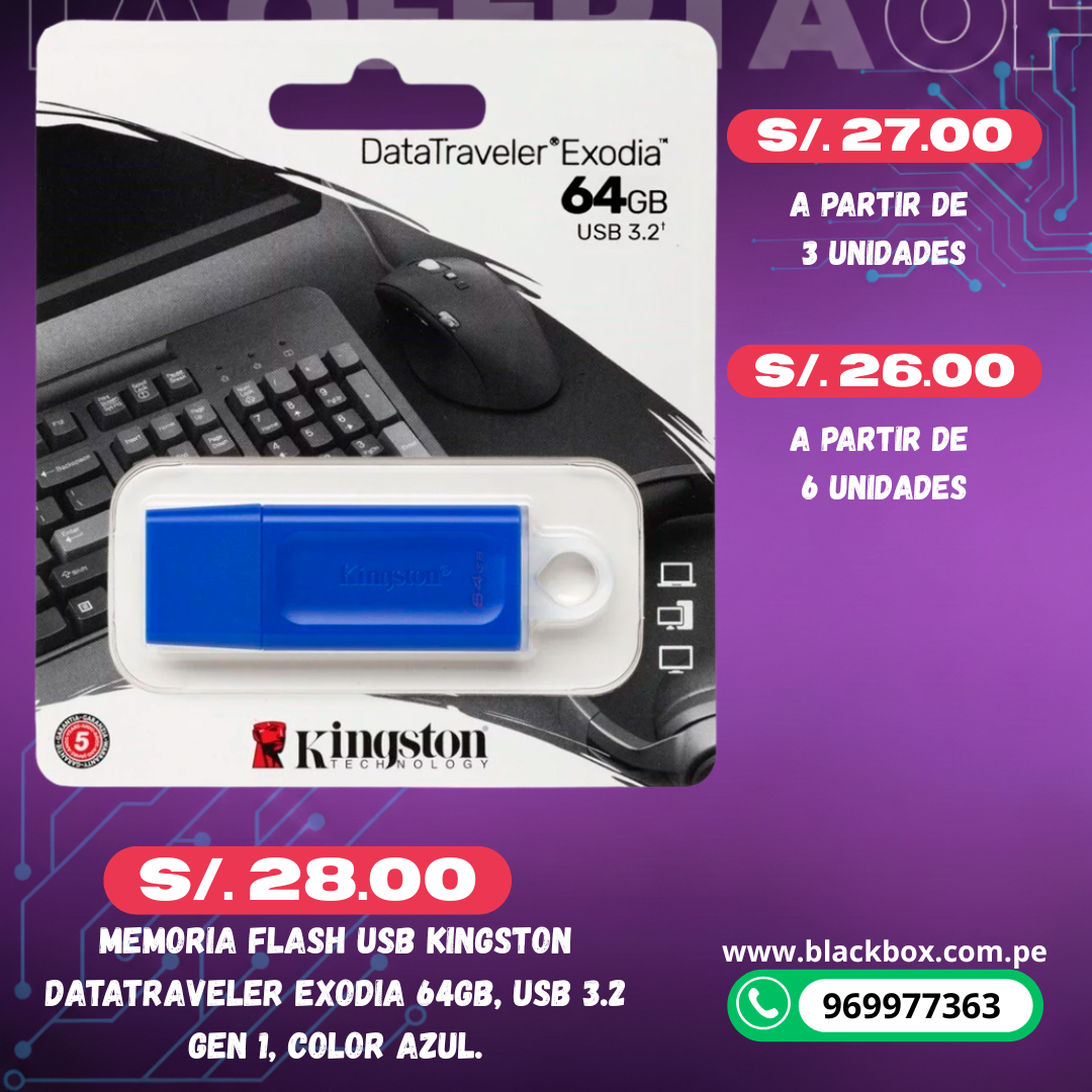 Memoria Flash USB Kingston DataTraveler Exodia 64GB, USB 3.2 Gen 1