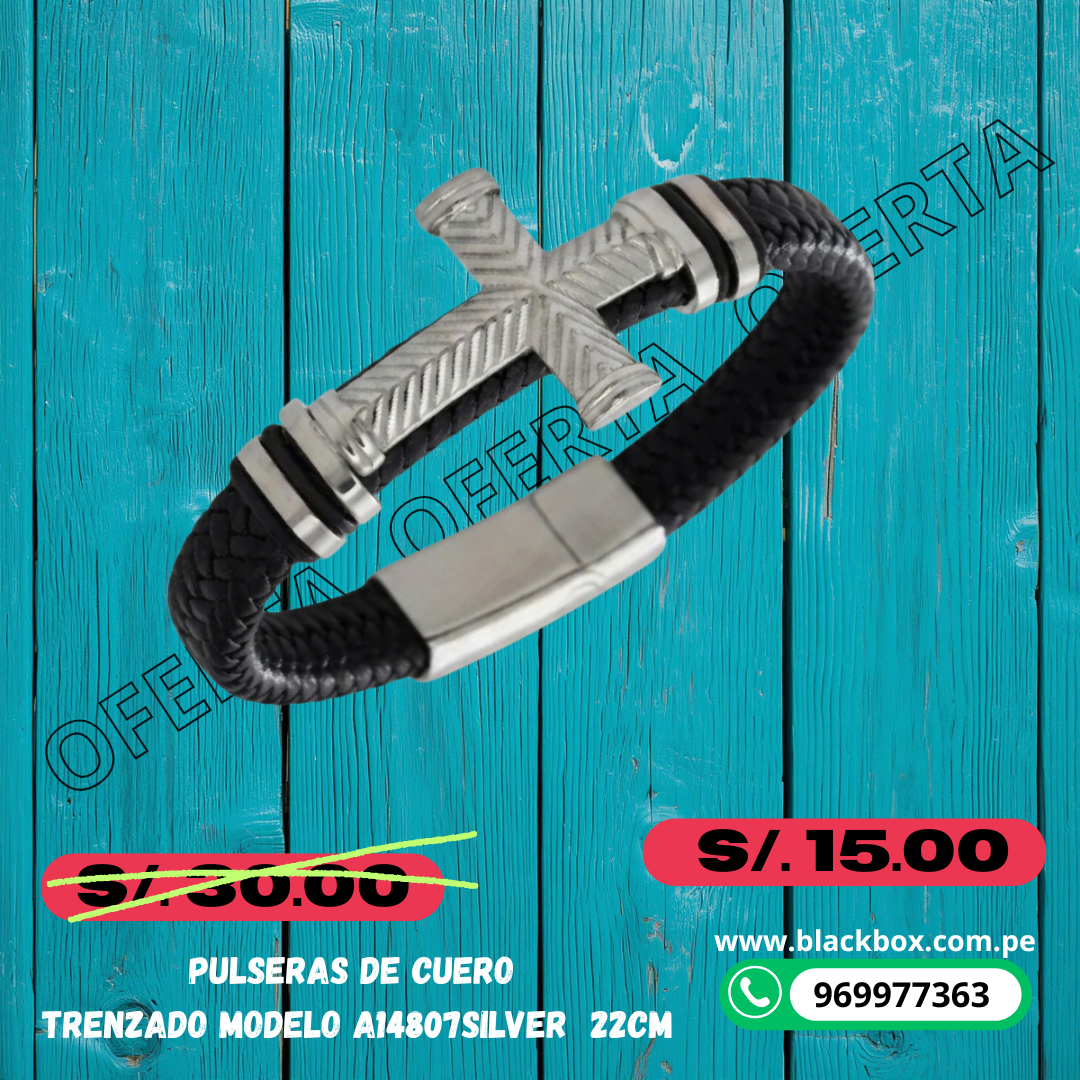 PULSERA CUERO TRENZADO 22CM A14807SILVER