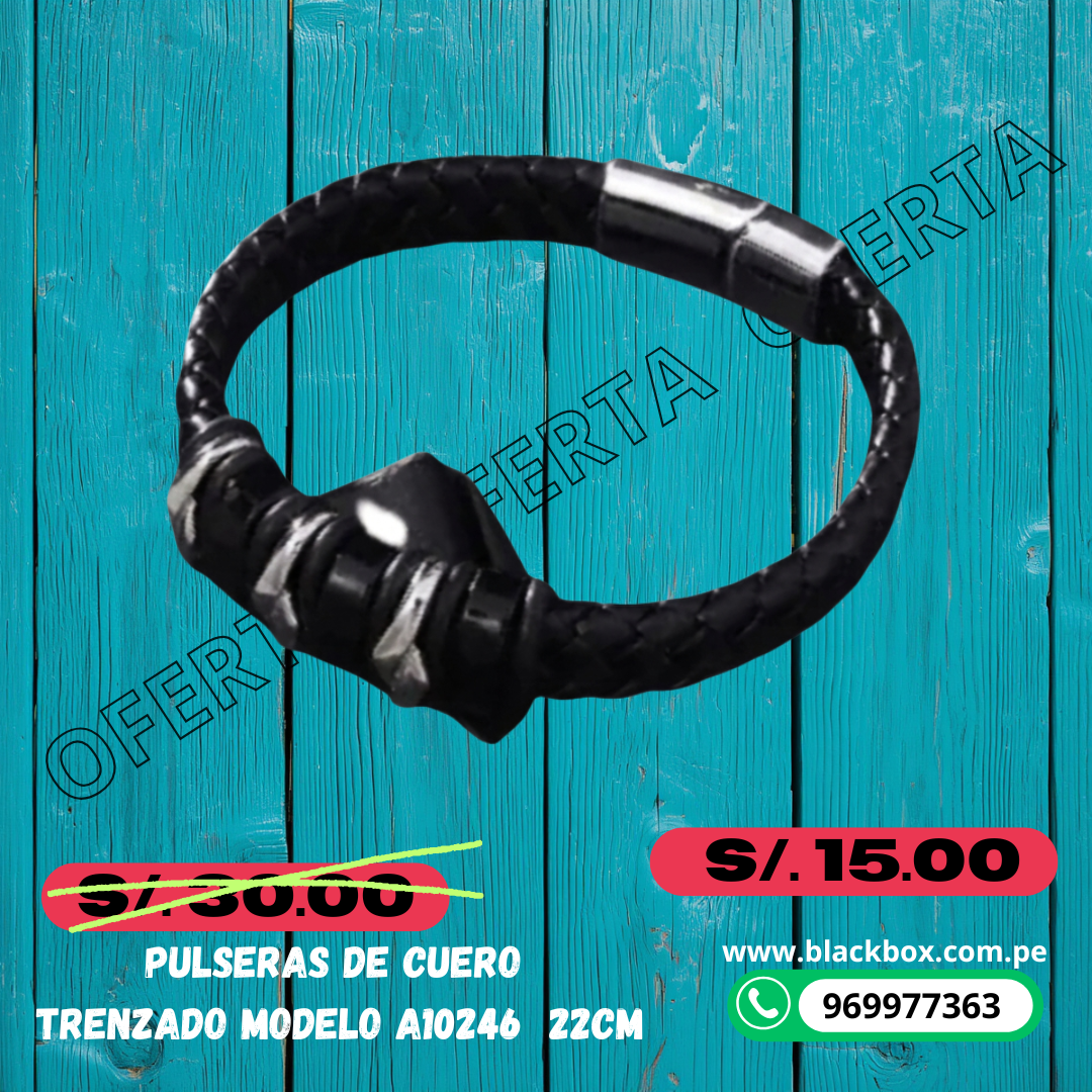 PULSERA CUERO TRENZADO 22CM A10246