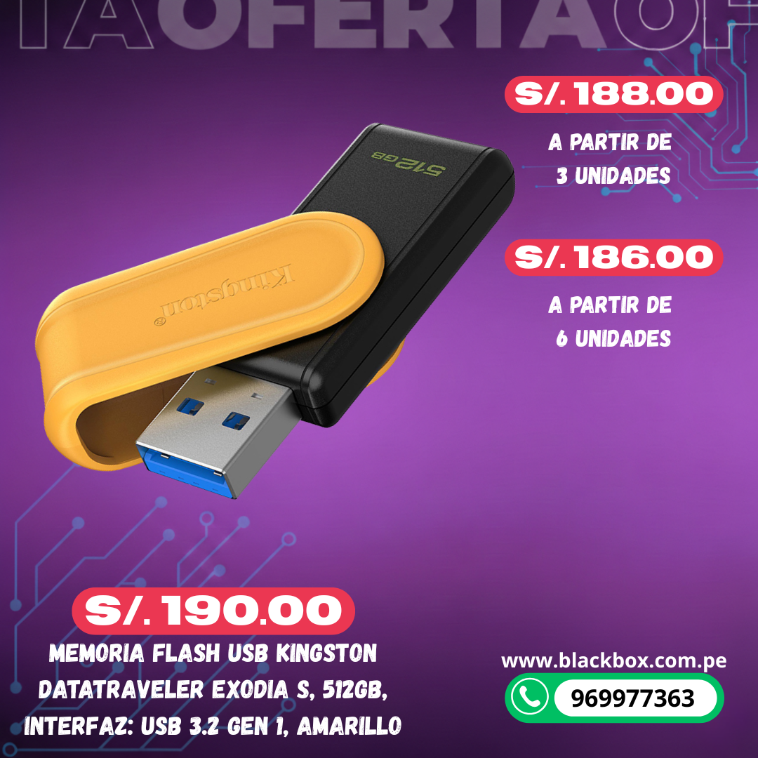 Memoria Flash USB Kingston DataTraveler Exodia S, interfaz: USB 3.2 Gen 1, TAMAÑOS VARIOS