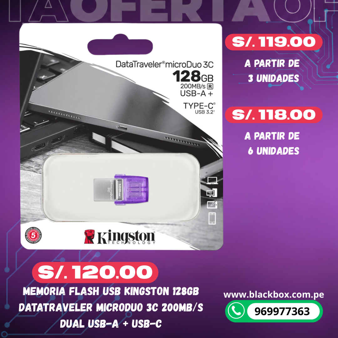 Memoria Flash USB Kingston DataTraveler microDuo 3C 200MB/s dual USB-A + USB-C