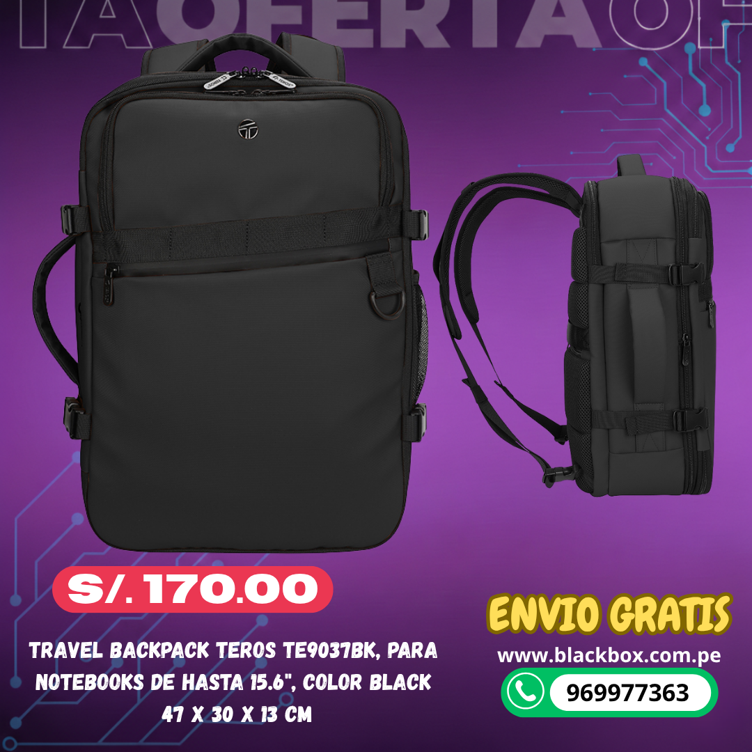 Travel Backpack Teros TE9037BK, para Notebooks de hasta 15.6"