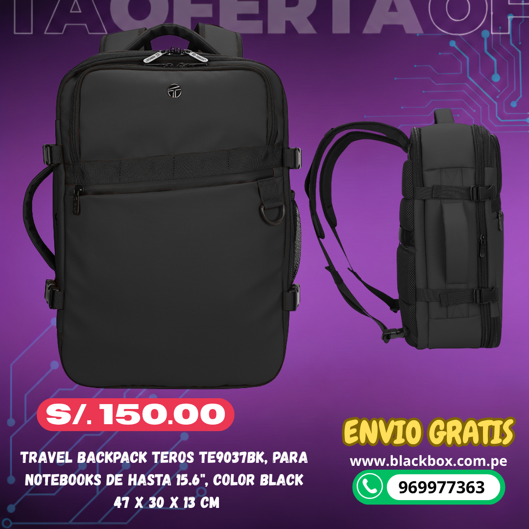 Travel Backpack Teros TE9037BK, para Notebooks de hasta 15.6"