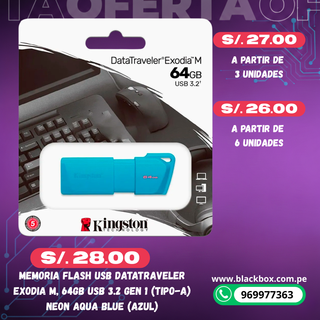 Memoria Flash USB DataTraveler Exodia M, USB 3.2 64GB Gen 1 (Tipo-A)