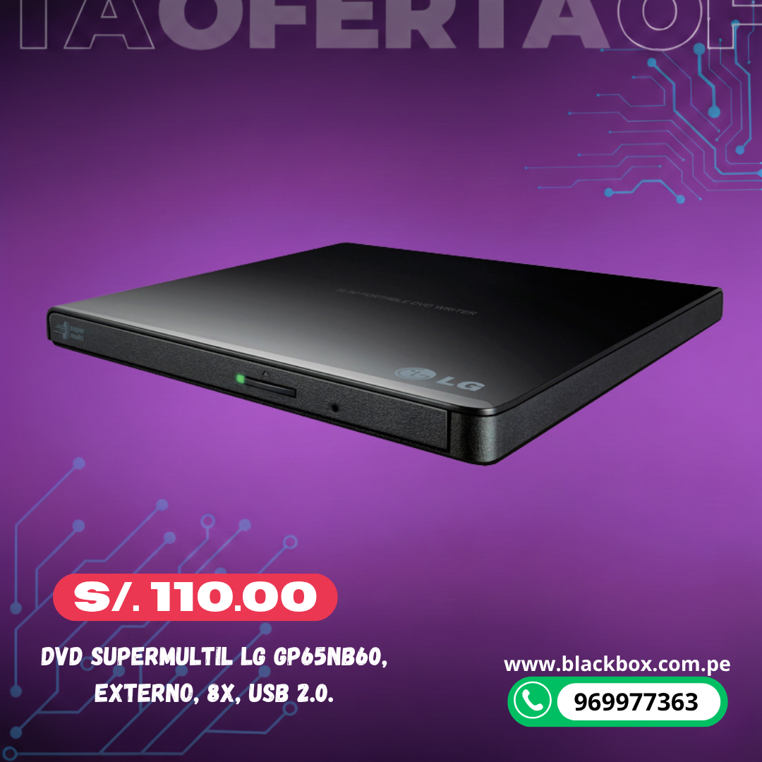 DVD SuperMultil LG GP65NB60, externo, 8X, USB 2.0.