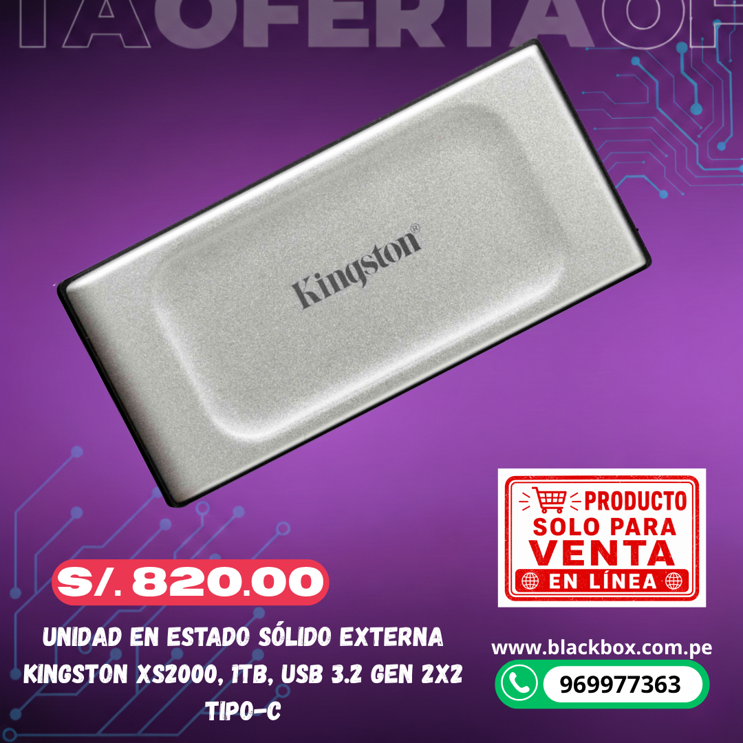 Unidad en estado sólido externa Kingston XS2000, 1TB, USB 3.2 Gen 2x2 Tipo-C