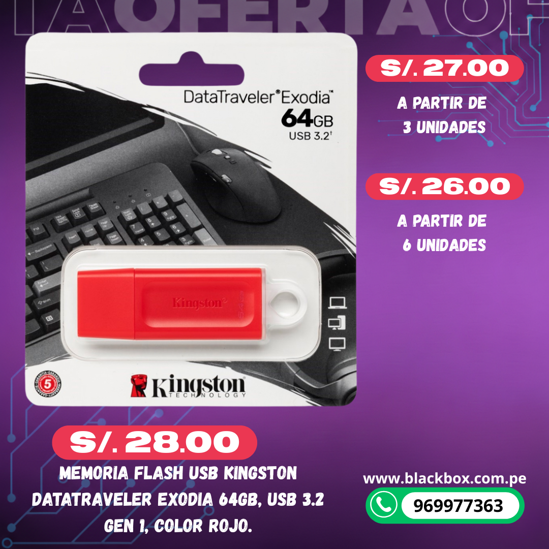 Memoria Flash USB Kingston DataTraveler Exodia 64GB, USB 3.2 Gen 1