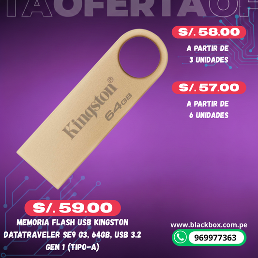 Memoria Flash USB Kingston DataTraveler SE9 G3, USB 3.2 Gen 1 (Tipo-A)TAMAÑOS VARIOS