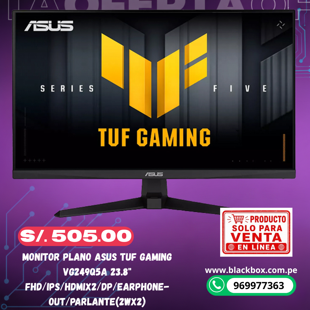 Monitor Plano ASUS TUF Gaming VG249Q5A 23.8" FHD/IPS/HDMIx2/DP/Earphone-out/Parlante(2Wx2)