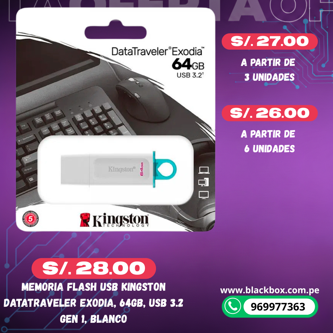 Memoria Flash USB Kingston DataTraveler Exodia 64GB, USB 3.2 Gen 1