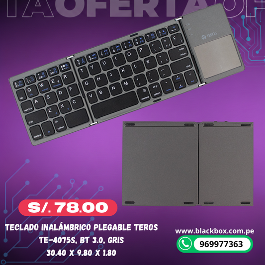 Teclado inalámbrico plegable TEROS TE-4075S, BT 3.0, gris