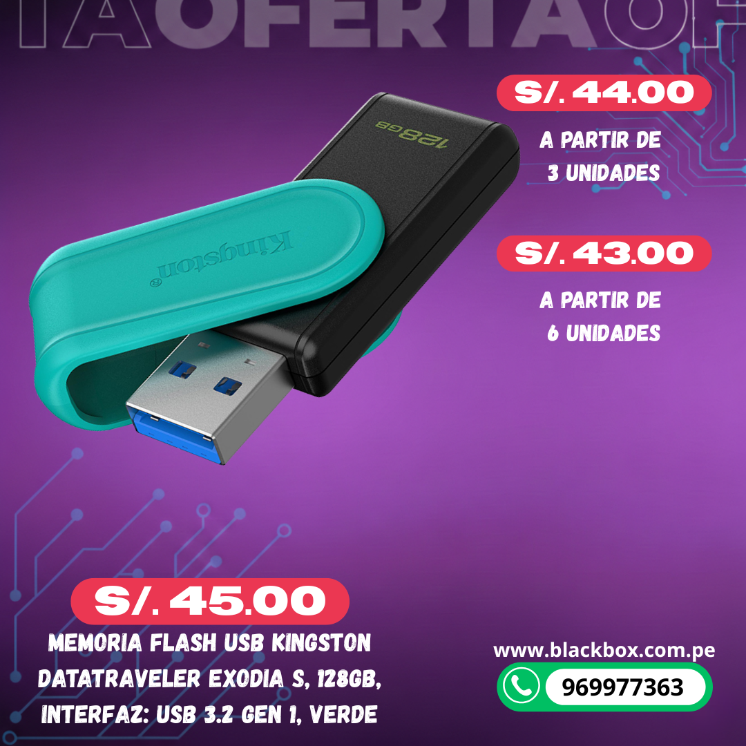 Memoria Flash USB Kingston DataTraveler Exodia S, interfaz: USB 3.2 Gen 1, TAMAÑOS VARIOS