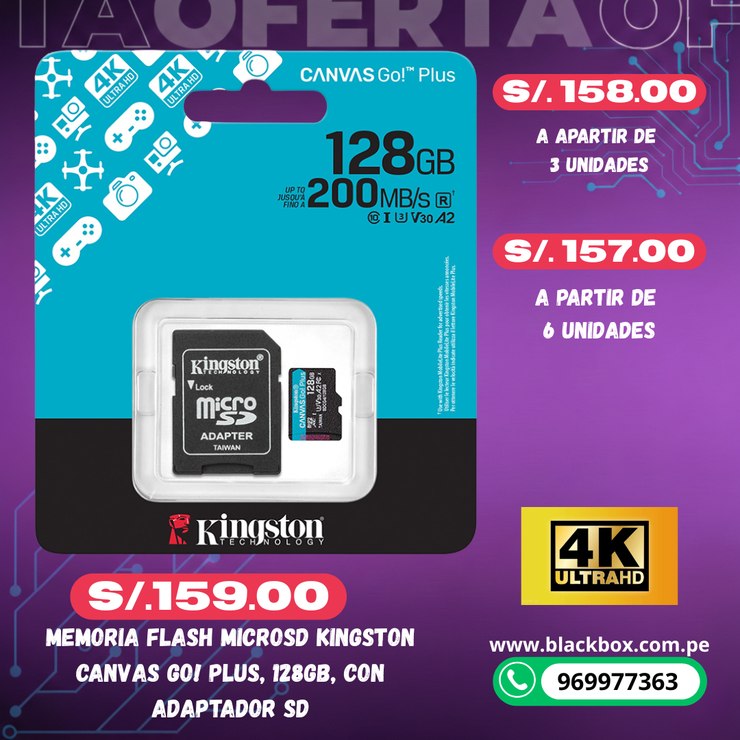 Tarjeta de Memoria Kingston Micro SD Canvas Go! Plus TAMAÑOS VARIOS