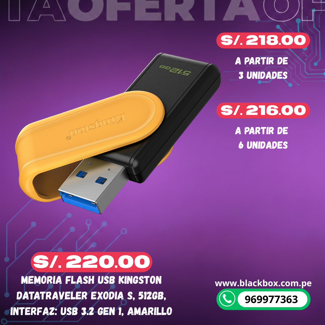 Memoria Flash USB Kingston DataTraveler Exodia S, interfaz: USB 3.2 Gen 1, TAMAÑOS VARIOS