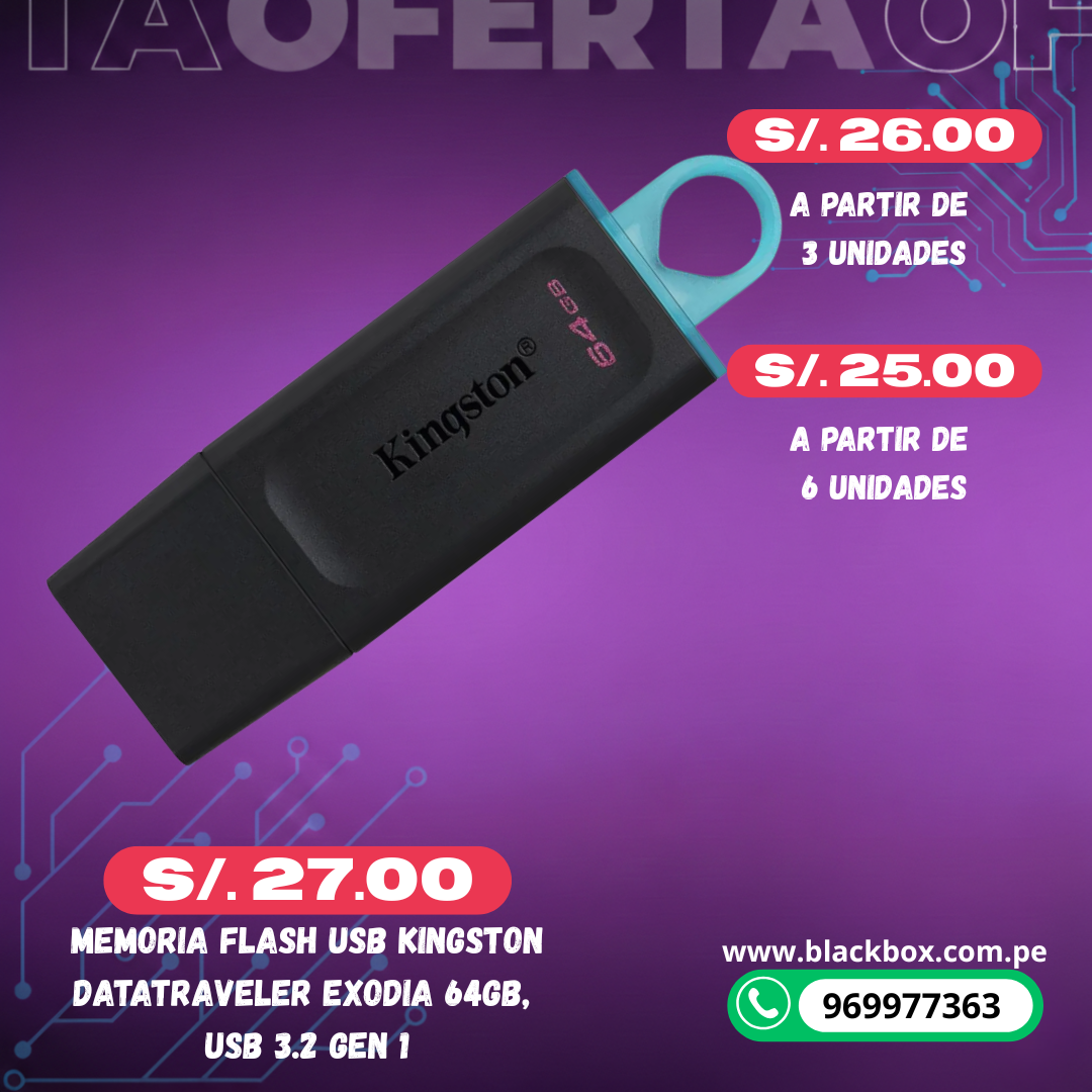 Memoria Flash USB Kingston DataTraveler Exodia 64GB, USB 3.2 Gen 1