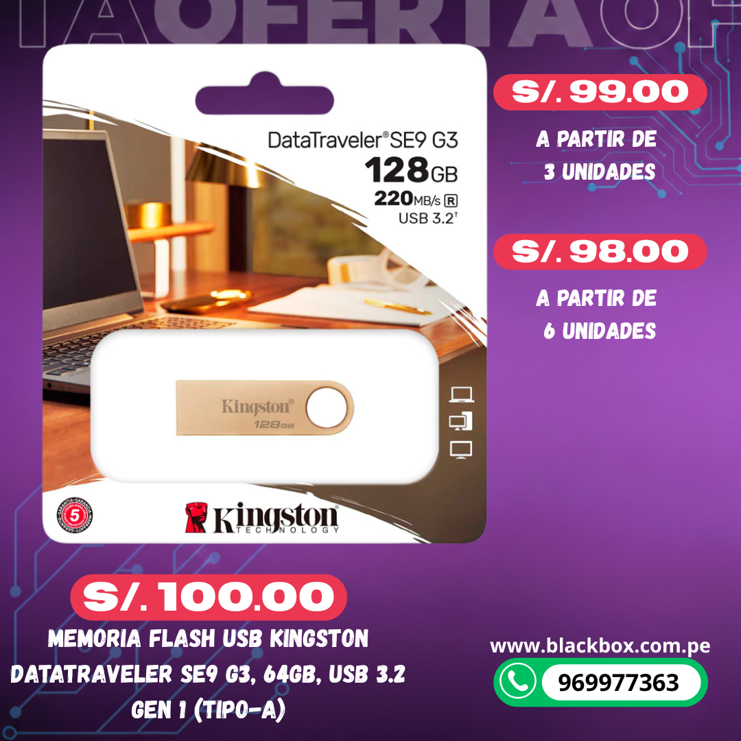 Memoria Flash USB Kingston DataTraveler SE9 G3, USB 3.2 Gen 1 (Tipo-A)TAMAÑOS VARIOS