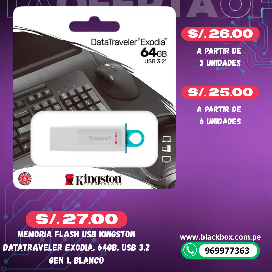 Memoria Flash USB Kingston DataTraveler Exodia 64GB, USB 3.2 Gen 1