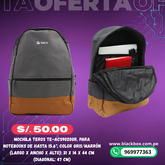 Backpack Teros Nova TE-ACS9020GR, para Notebooks de hasta 15.6", Color Gris/Marrón