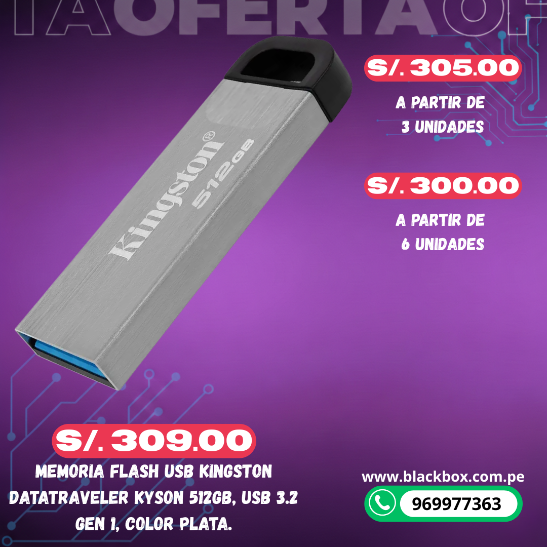 Memoria Flash USB Kingston DataTraveler Kyson, USB 3.2 Gen 1, Plata TAMAÑOS VARIOS