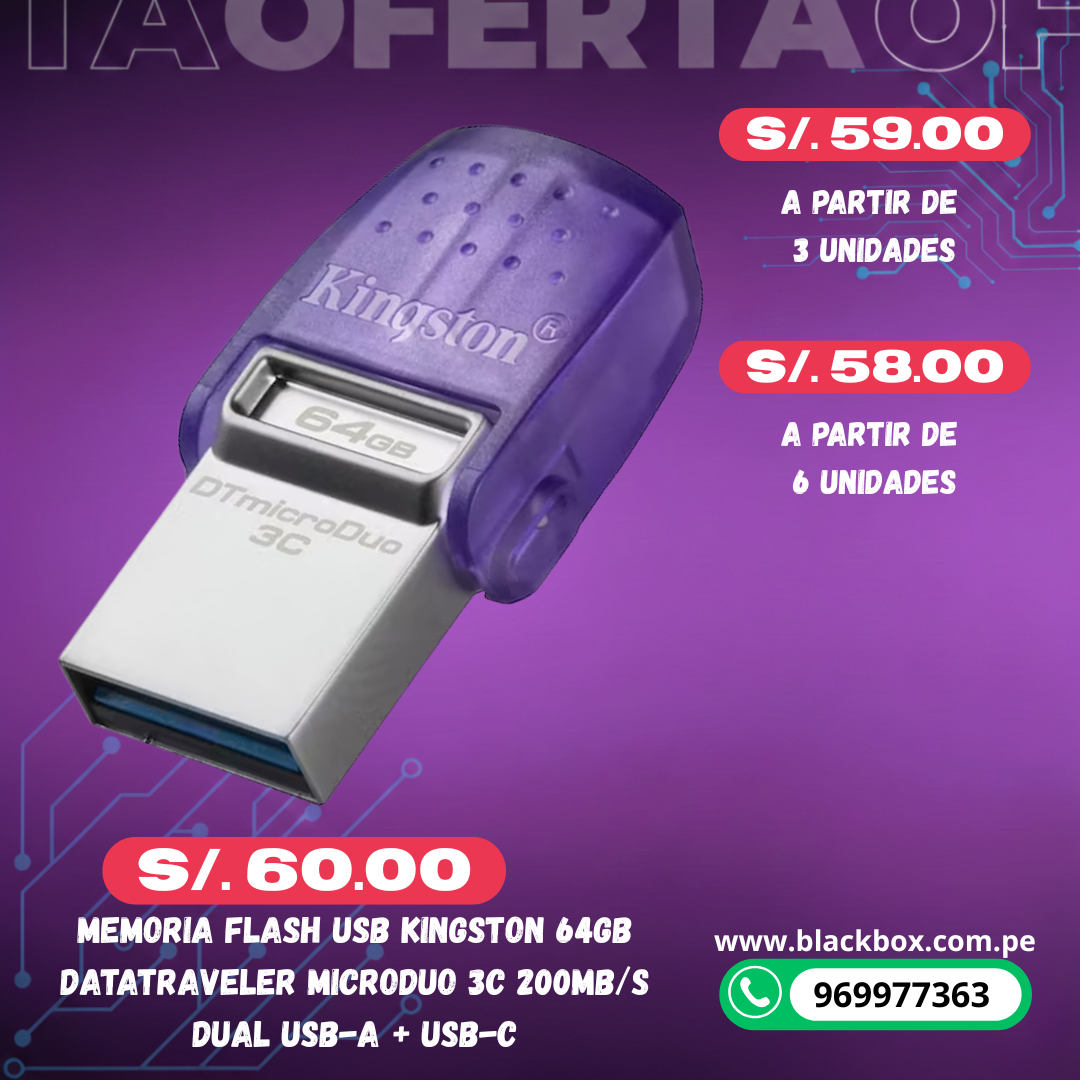 Memoria Flash USB Kingston DataTraveler microDuo 3C 200MB/s dual USB-A + USB-C