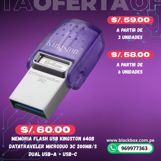 Memoria Flash USB Kingston DataTraveler microDuo 3C 200MB/s dual USB-A + USB-C