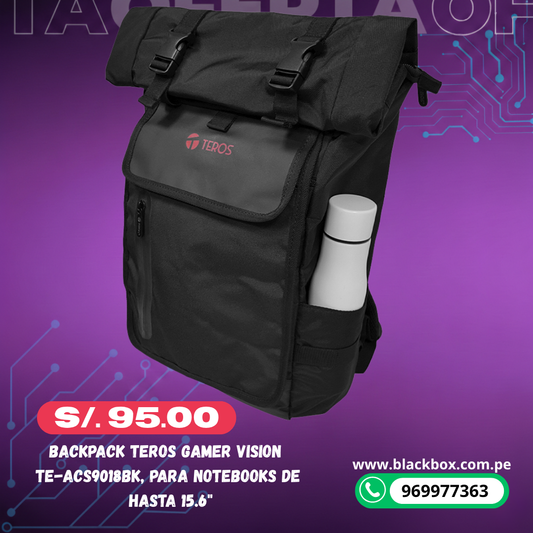 Backpack Teros Gamer Vision TE-ACS9018BK, para Notebooks de hasta 15.6"