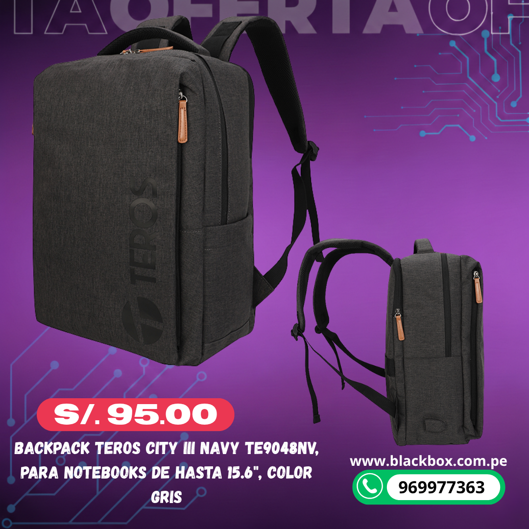 Backpack Teros City III TE-9045GR, para Notebooks de hasta 15.6"