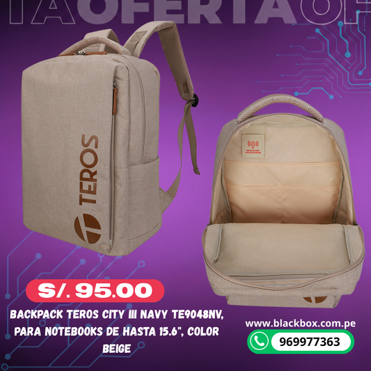 Backpack Teros City III TE-9045GR, para Notebooks de hasta 15.6"
