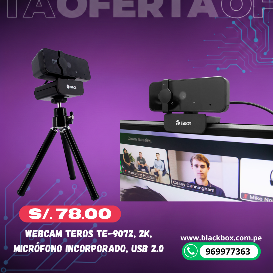 Webcam TEROS TE-9073N, 4K, micrófono incorporado, USB 2.0