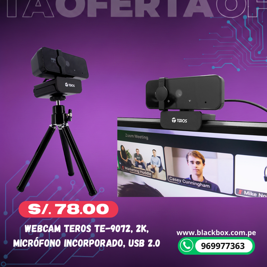 Webcam TEROS TE-9073N, 4K, micrófono incorporado, USB 2.0
