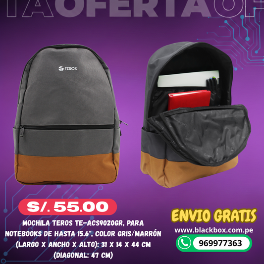 Backpack Teros Nova TE-ACS9020GR, para Notebooks de hasta 15.6", Color Gris/Marrón