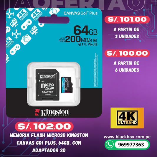 Tarjeta de Memoria Kingston Micro SD Canvas Go! Plus TAMAÑOS VARIOS