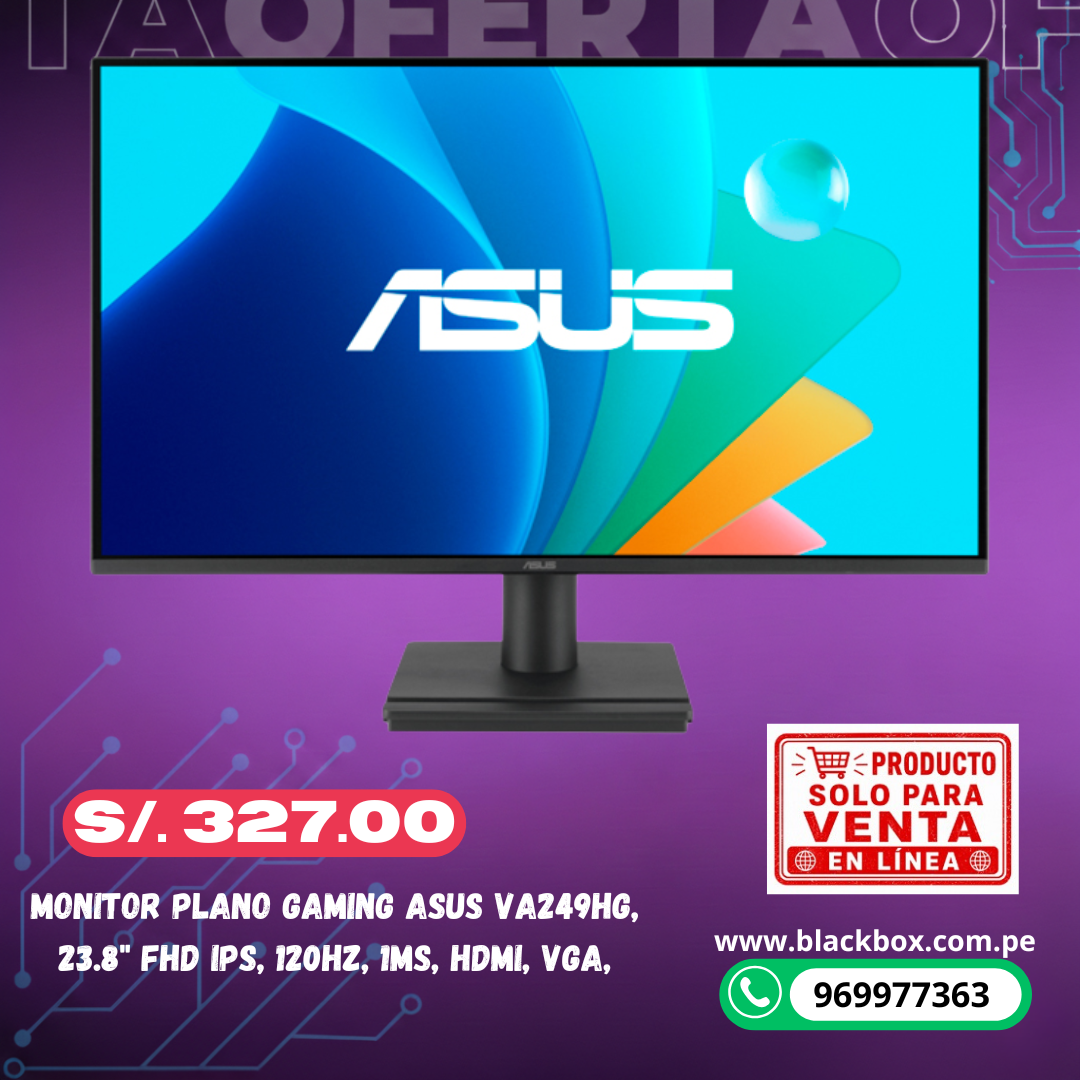 Monitor Plano Gaming Asus VA249HG, 23.8" FHD IPS, 120HZ, 1MS, HDMI, VGA,