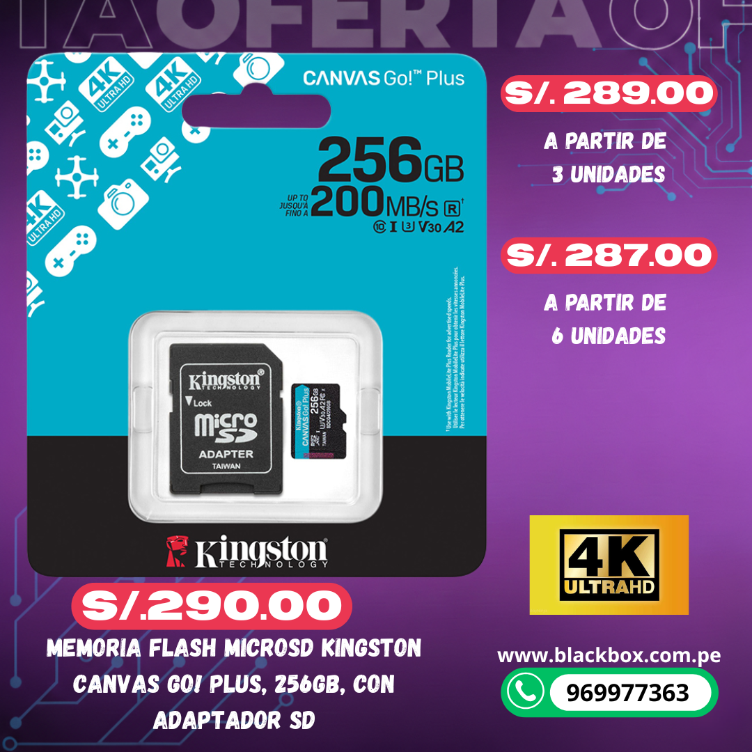 Tarjeta de Memoria Kingston Micro SD Canvas Go! Plus TAMAÑOS VARIOS
