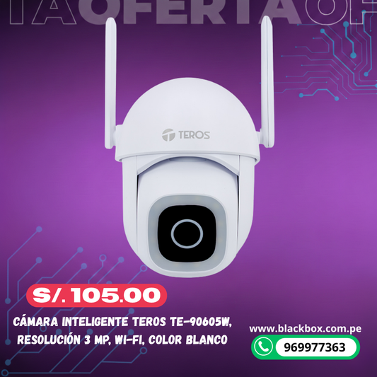 Cámara inteligente TEROS TE-90605W, resolución 3 MP, Wi-Fi, color blanco