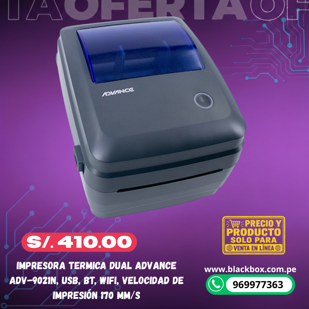 Impresora termica dual ADVANCE ADV-9021N, USB, BT, Wifi, Velocidad de impresión 170 mm/s