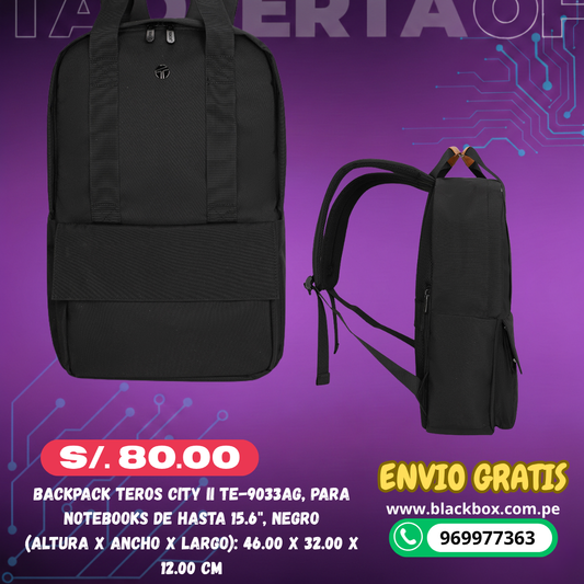 Backpack TEROS City II TE-9033AG, para Notebooks de hasta 15.6", Gris