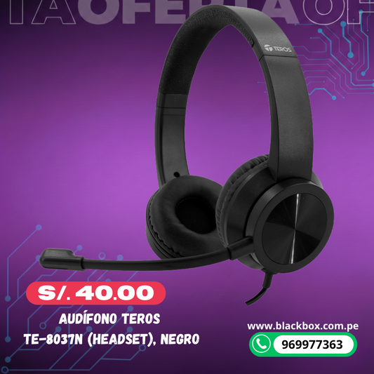 Audífono TEROS TE-8037N (HEADSET), negro