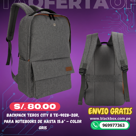 Backpack Teros City II TE-9028-2GR, para Notebooks de hasta 15.6" - Color Gris