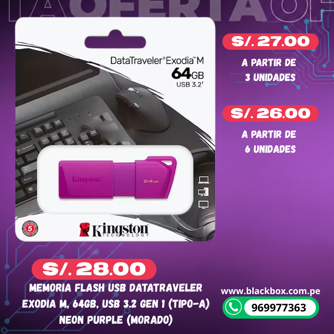Memoria Flash USB DataTraveler Exodia M, USB 3.2 64GB Gen 1 (Tipo-A)