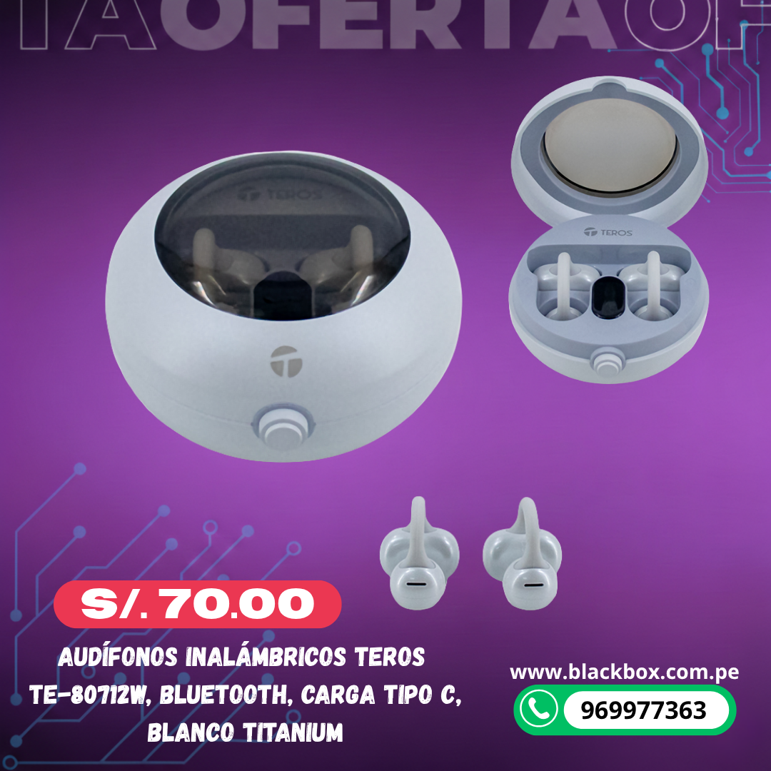 Audífonos Inalámbricos TEROS TE-80712W, Bluetooth, Carga Tipo C, blanco Titanium