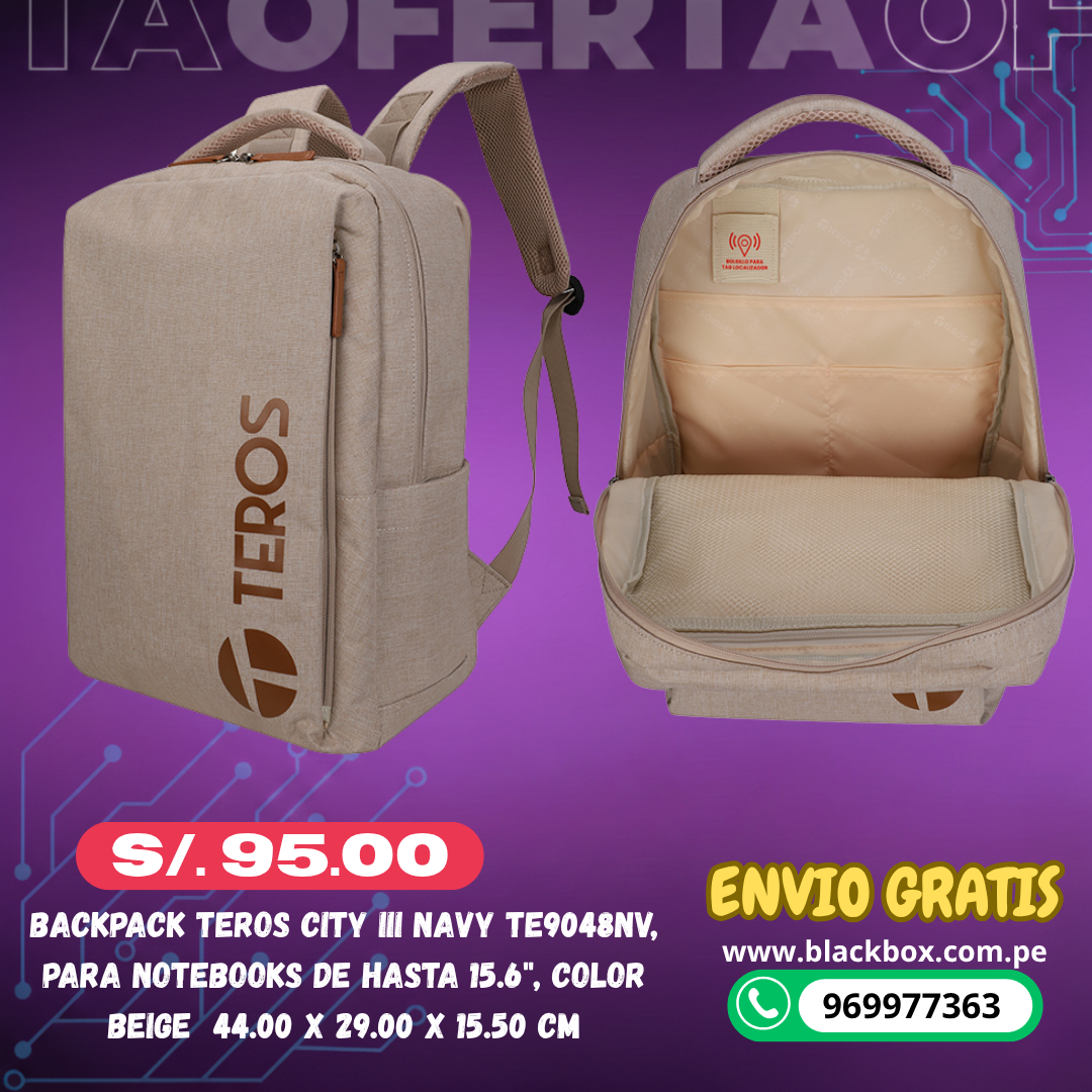 Backpack Teros City III TE-9045GR, para Notebooks de hasta 15.6"