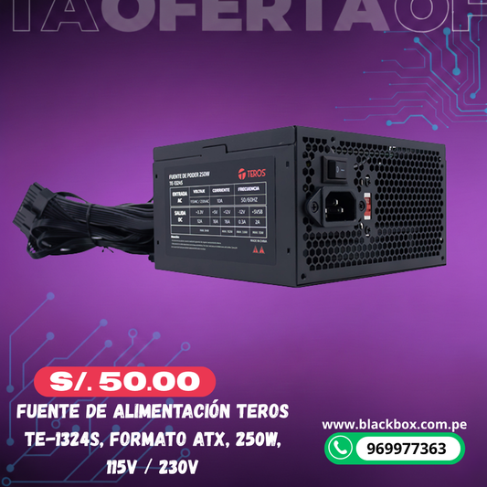 Fuente de alimentación TEROS TE-1324S, Formato ATX, 250W, 115V / 230V