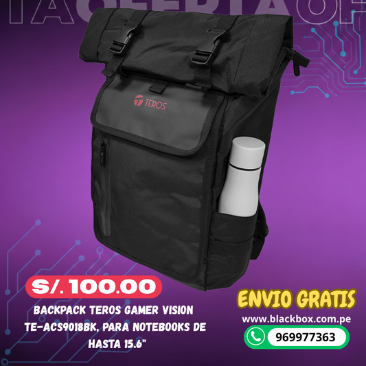 Backpack Teros Gamer Vision TE-ACS9018BK, para Notebooks de hasta 15.6"