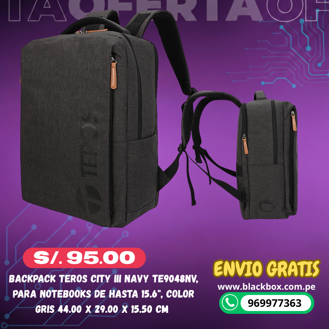 Backpack Teros City III TE-9045GR, para Notebooks de hasta 15.6"
