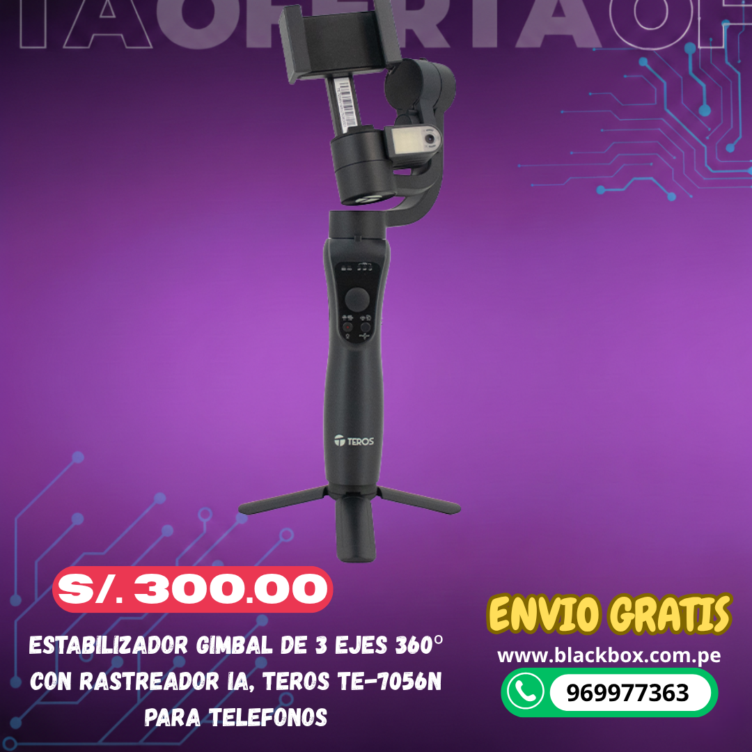 Estabilizador Gimbal de 3 ejes 360º con rastreador IA, TEROS TE-7056N para telefonos