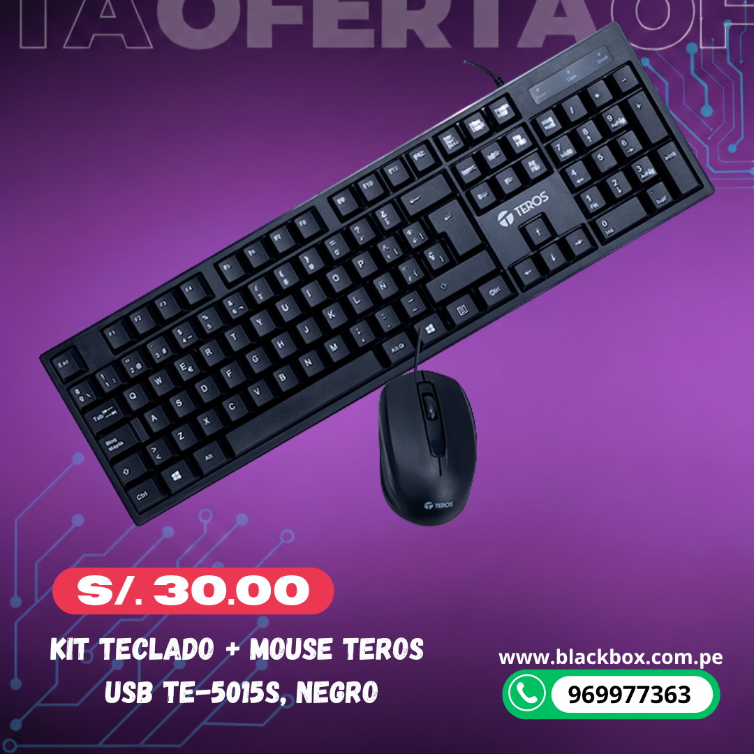 Kit Teclado + Mouse TEROS TE-5015S, negro