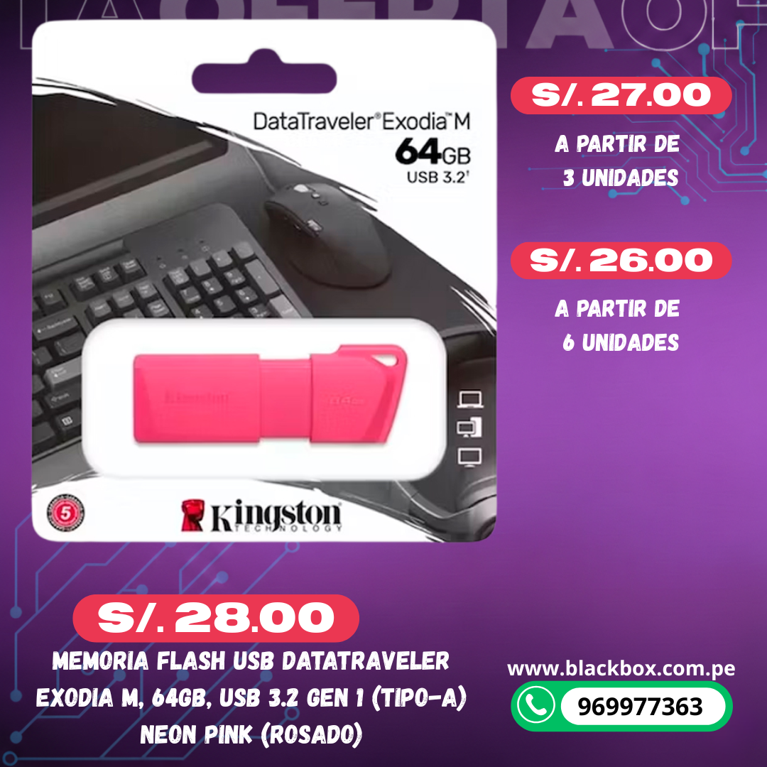 Memoria Flash USB DataTraveler Exodia M, USB 3.2 64GB Gen 1 (Tipo-A)