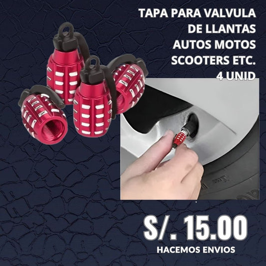 TAPA PARA VALVULA DE LLANTAS AUTOS MOTOS CON DISEÑO