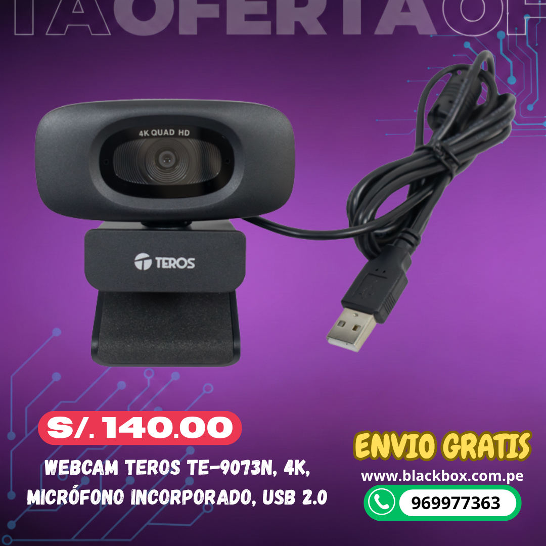Webcam TEROS TE-9073N, 4K, micrófono incorporado, USB 2.0